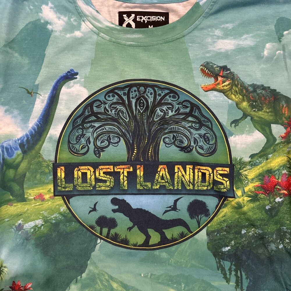 Excision LOST LANDS Music Festival T-Shirt (2022) MEDIUM Dinosaur Allover AOP - Picture 2 of 6